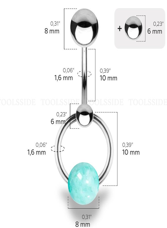 TOOLSSIDE مجوهرات ثقب السرة من TOOLSSIDE VCH مرصعة بحجر الأمازونيت، مصنوعة من الفولاذ المقاوم للصدأ، حلقات ثقب السرة للنساء، مقاس 14G - Image 3