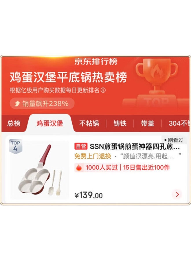 Ssn Egg Frying Pan, Egg Cooking Tool, Four-hole Frying Pan, Maifanshi Color Four-hole Pan, Non-stick Pan, Breakfast Frying Pan, Egg And Burger Pan - Image 3