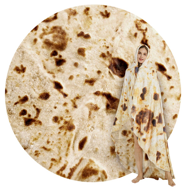 SeaRoomy Burritos Tortilla Throw Blanket Tortilla Wrap Blanket Novelty Tortilla Round Blanket Giant Tortilla Round Soft Blanket for Adults and Kids