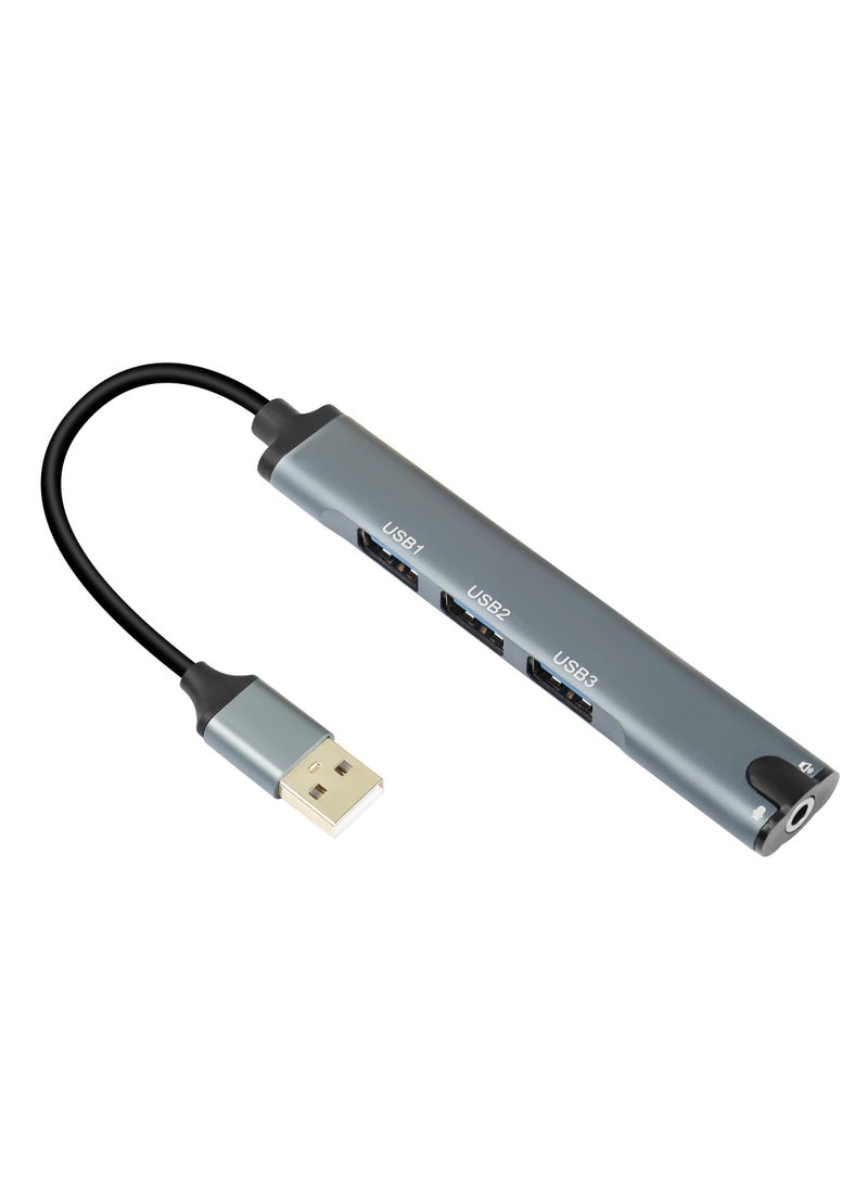 SYOSI USB Hub, 4-in-1 USB Docking Station with 3.5mm Audio Headphone + Microphone Jack Hub Adapter, USB 3.0 Multiport Allocator for Laptop Phone Headphone, Quality Aluminum alloy material - Image 1