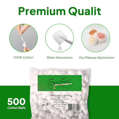 Spa Stix Cotton Balls. 500 Count Medium Size. Non Sterile Super Soft.,White - Image 3