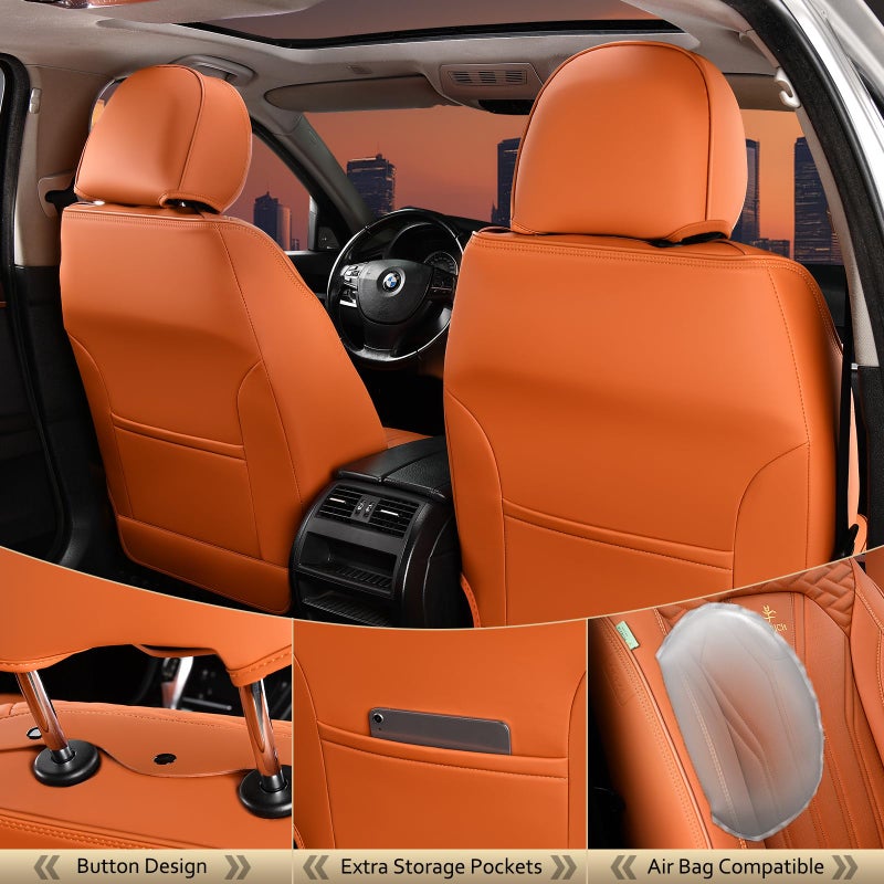 FLORICH Seat Covers, Leather Car Seat Covers Front Seats, Automotive Seat Covers Waterproof Car Seat Cushion Orange Seat Cover Protector Universal Fit for Most Cars Trucks SUVs - Image 2