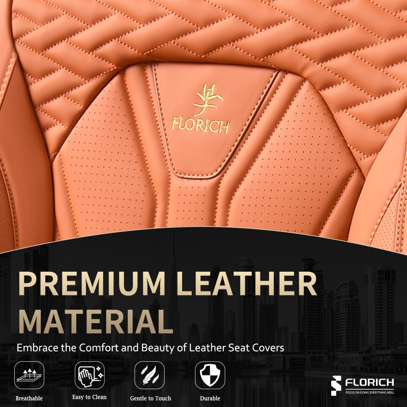 FLORICH Seat Covers, Leather Car Seat Covers Front Seats, Automotive Seat Covers Waterproof Car Seat Cushion Orange Seat Cover Protector Universal Fit for Most Cars Trucks SUVs - Image 4