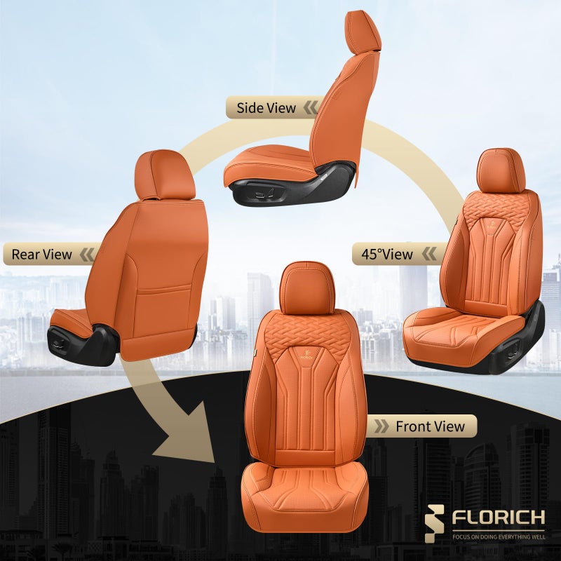 FLORICH Seat Covers, Leather Car Seat Covers Front Seats, Automotive Seat Covers Waterproof Car Seat Cushion Orange Seat Cover Protector Universal Fit for Most Cars Trucks SUVs - Image 5