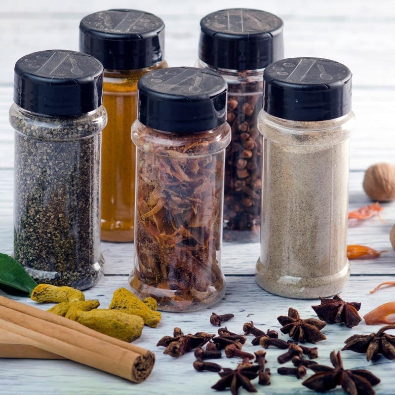 TUZAZO 14 Pcs Spice Bottles Plastic Seasoning Containers, 3 Oz Clear Plastic Spice Jars with Shaker Lids Empty for Spice & Herbs, Powders, Glitters, BPA Free | Heavy Duty | Wide Mouth | Dual Flaps - Image 4
