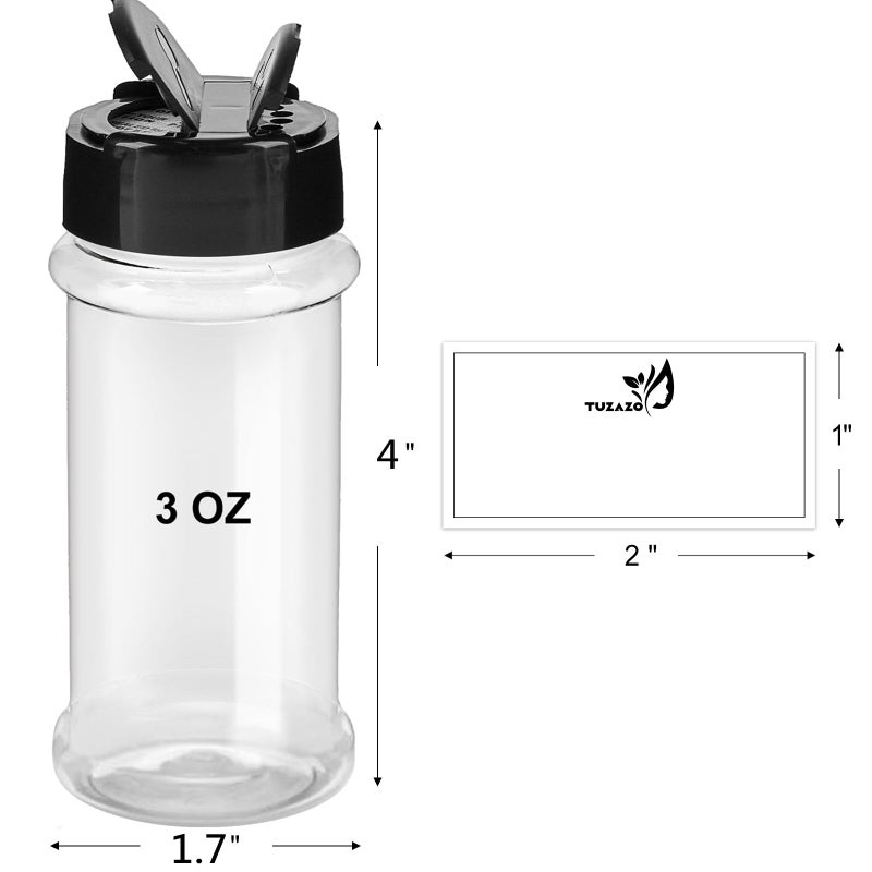 TUZAZO 14 Pcs Spice Bottles Plastic Seasoning Containers, 3 Oz Clear Plastic Spice Jars with Shaker Lids Empty for Spice & Herbs, Powders, Glitters, BPA Free | Heavy Duty | Wide Mouth | Dual Flaps - Image 2
