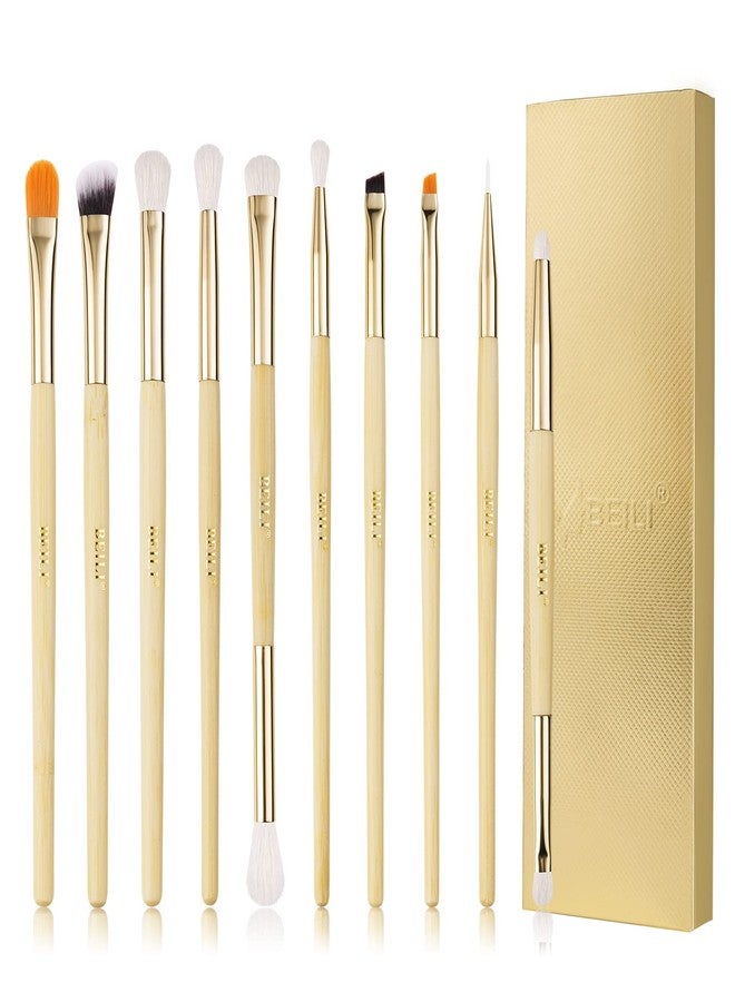 BEILI Eyeshadow Brushes Set 10pcs Duo End Eye Makeup Brushes Travel Makeup Brushes Set with Soft Synthetic Hairs & Real Bamboo Wood Handle for Eyeshadow, Blending,Concealer, Eyebrow, Eyeliners - Image 1