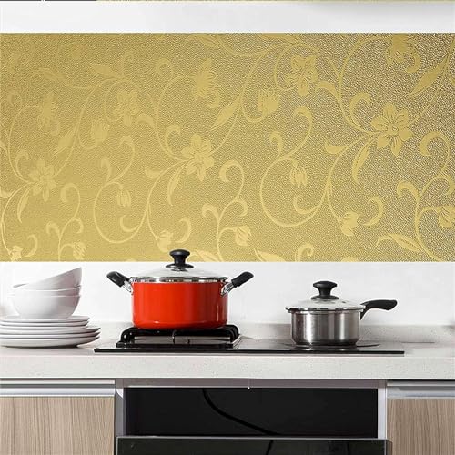 SUNBIRD Self Adhesive Oil-Proof Foil Wall Sticker,Aluminum Wallpaper Waterproof and Heat Resistant Kitchen Backsplash Contact Paper (Jasmine Gold, 30 x 121 cm) - Image 5