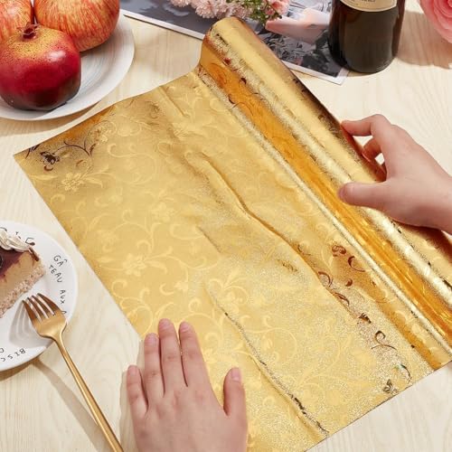 SUNBIRD Self Adhesive Oil-Proof Foil Wall Sticker,Aluminum Wallpaper Waterproof and Heat Resistant Kitchen Backsplash Contact Paper (Jasmine Gold, 30 x 121 cm) - Image 4