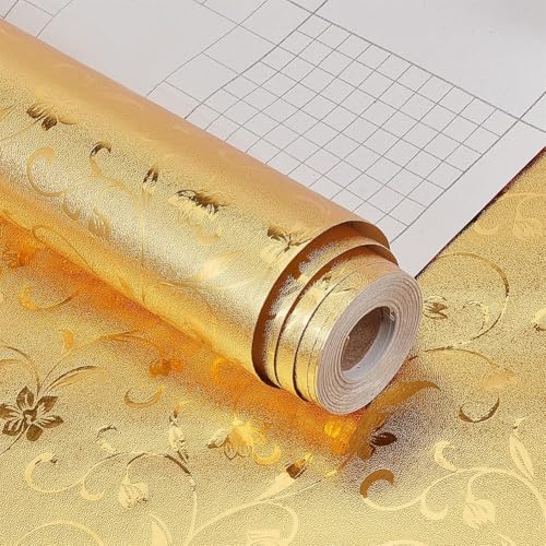 SUNBIRD Self Adhesive Oil-Proof Foil Wall Sticker,Aluminum Wallpaper Waterproof and Heat Resistant Kitchen Backsplash Contact Paper (Jasmine Gold, 30 x 121 cm) - Image 1