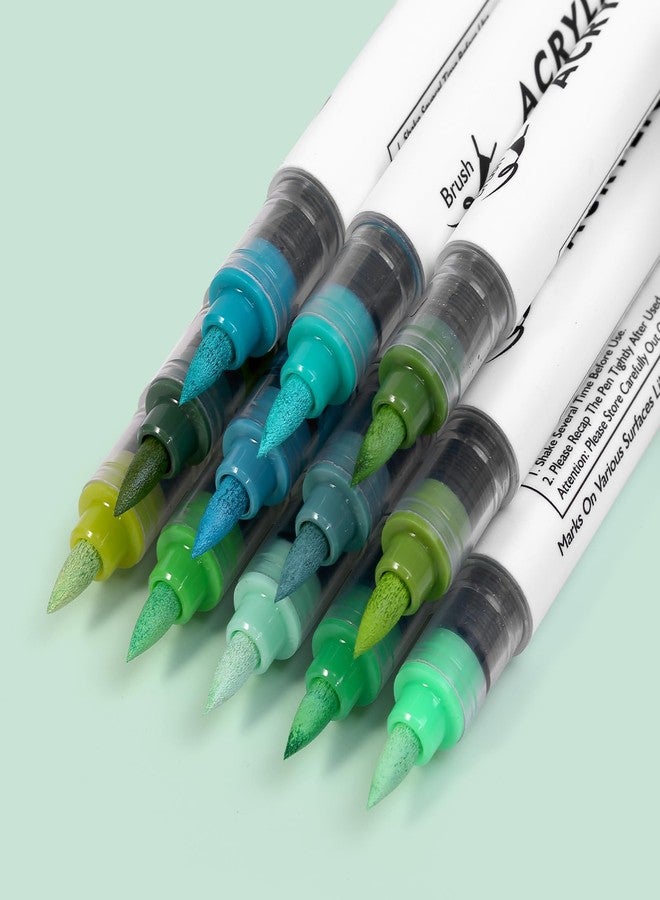 CHARSOCO Green Tones Acrylic Paint Pens, 12 Colors Markers Set with Soft Brush & Bullet Tip, for Rock, Painting, Wood, Glass, Ceramic, Canvas, Stone, DIY Crafts, Making Art Supplies, Fabric Paint - Image 3