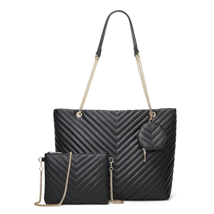 NOJTI Women’s Handbag Tote Bag Premium PU Leather Shoulder Bag with Top Handle & Detachable Strap – Stylish Large Capacity Purse for Office, Casual & Party Use (V-Black) - Image 2