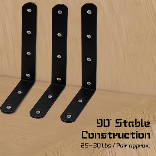 Luomorgo 16 Pcs L Shaped Brackets for Shelves - Heavy Duty Steel, Decorative Corner Brace Joint, Right Angle Wall Hanging Brackets with Screws, 5" x 3", Black - Image 3