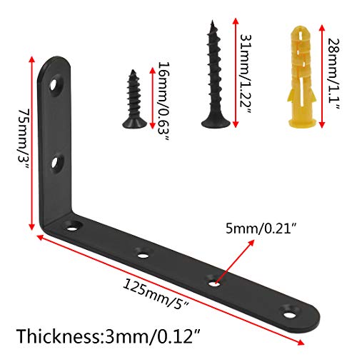 Luomorgo 16 Pcs L Shaped Brackets for Shelves - Heavy Duty Steel, Decorative Corner Brace Joint, Right Angle Wall Hanging Brackets with Screws, 5" x 3", Black - Image 2