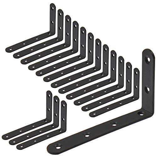 Luomorgo 16 Pcs L Shaped Brackets for Shelves - Heavy Duty Steel, Decorative Corner Brace Joint, Right Angle Wall Hanging Brackets with Screws, 5" x 3", Black - Image 1