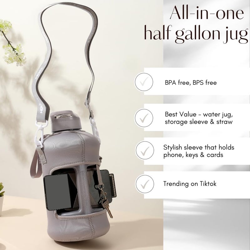 H2O Capsule زجاجة مياه ه2O كابسول سعة 2.2 لتر نصف جالون مع غلاف تخزين وغطاء قشة محمي - خالية من BPA حاوية مشروبات كبيرة قابلة لإعادة الاستخدام مع مقبض - جرة رياضية كبيرة، 2.2 لتر (74 أونصة) خضراء - Image 3