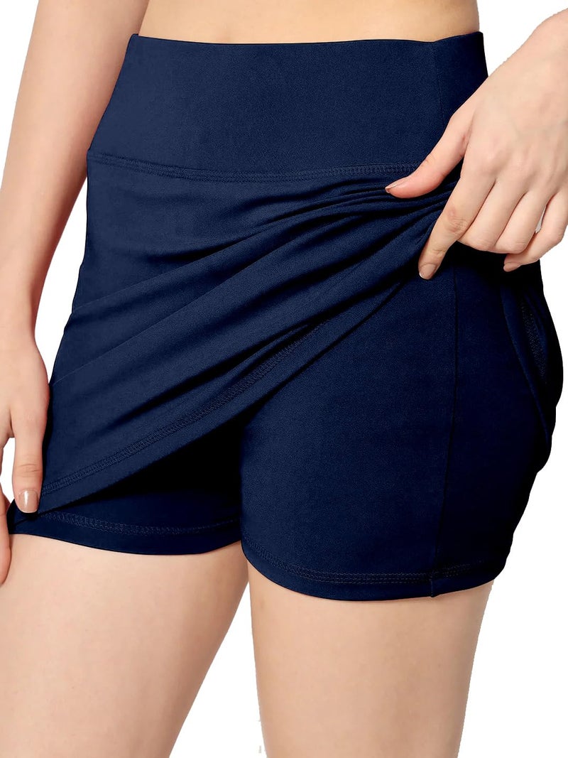 Mehrang Skirt with Shorts for Women's & Girl's Solid High Waist Flared Skater Short Mini Skirt (XS, Navy) - Image 1