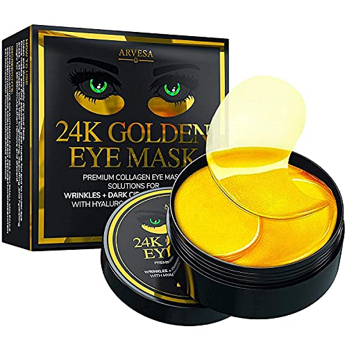 Arvesa Under Eye Mask for Dark Circles and Puffiness Wrinkles 24k Gold Under Skincare Treatment Patches for Puffy Eyes with Collagen for Women and Men Gel Pads 30 Pairs