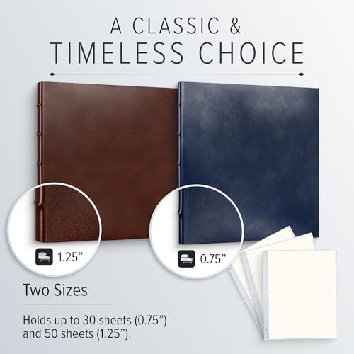 Gallery Leather 3 Ring Binder with Plastic Sleeves, Includes 10 Sheets, Sheet Size: 8.5" x 11" - Presentation Binder Rings with Hubbed Spine, Thick: 1.25" Freeport Mocha - Image 4