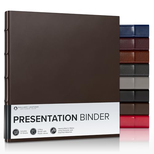 Gallery Leather 3 Ring Binder with Plastic Sleeves, Includes 10 Sheets, Sheet Size: 8.5" x 11" - Presentation Binder Rings with Hubbed Spine, Thick: 1.25" Freeport Mocha - Image 1