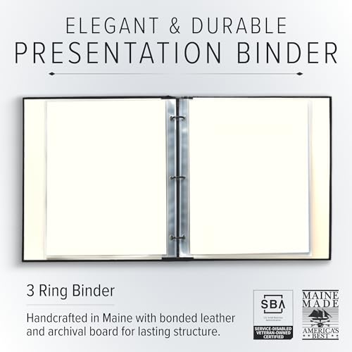 Gallery Leather 3 Ring Binder with Plastic Sleeves, Includes 10 Sheets, Sheet Size: 8.5" x 11" - Presentation Binder Rings with Hubbed Spine, Thick: 1.25" Freeport Mocha - Image 2