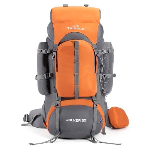 Tripole Walker 65 Litre Rucksack for Trekking and Travel | Laptop Sleeve | Water Repellent | Rain Cover | 3 Year Warranty (Orange, 65) - Image 1