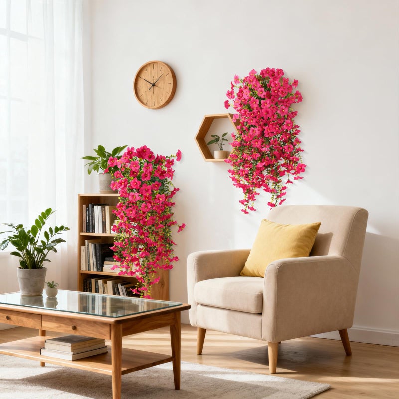 ZFProcess Artificial Hanging Flowers Plants for Outdoor Spring Summer Decoration, 2PCS Faux Silk Morning Glory UV Resistant Look Real for Outside Home Indoor Planter Porch Garden Yard Decor(Rose Red) - Image 5