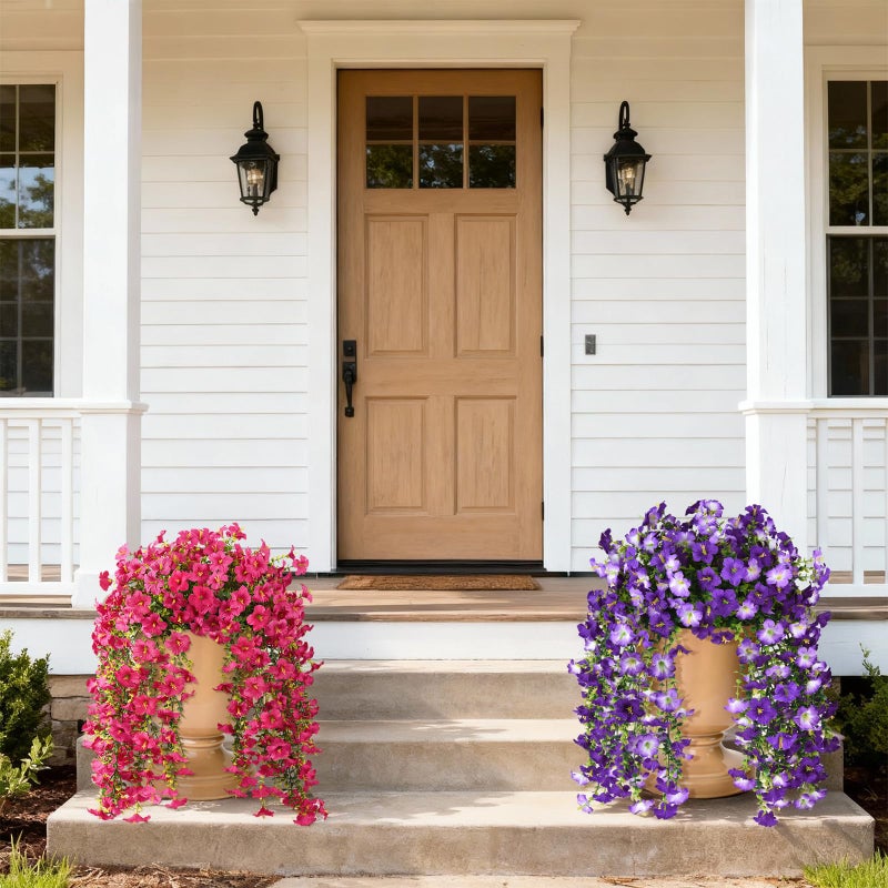 ZFProcess Artificial Hanging Flowers Plants for Outdoor Spring Summer Decoration, 2PCS Faux Silk Morning Glory UV Resistant Look Real for Outside Home Indoor Planter Porch Garden Yard Decor(Rose Red) - Image 3
