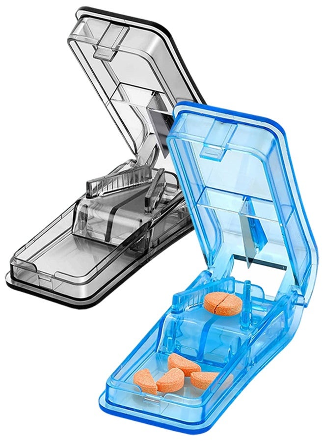 2 pcs Pill Cutter for Small or Large Pills,Pill Cutters with V-Grip for Small and Medication,Easily Cut Pills,Splitter(Blue & Black) - Image 1