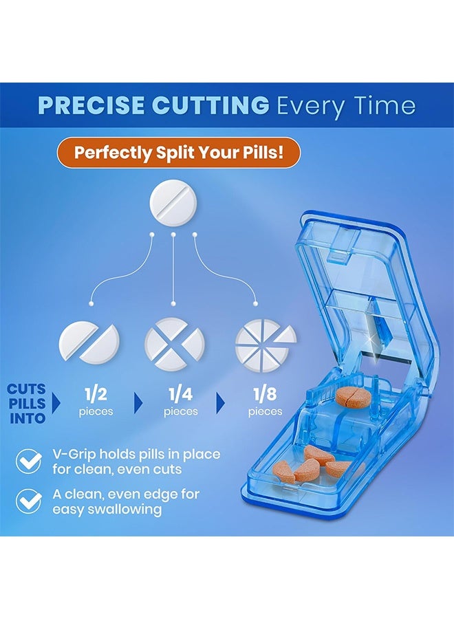 2 pcs Pill Cutter for Small or Large Pills,Pill Cutters with V-Grip for Small and Medication,Easily Cut Pills,Splitter(Blue & Black) - Image 2