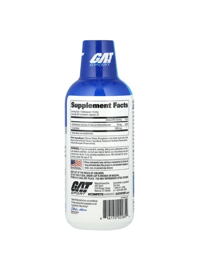 GAT SPORT GAT, Sport, L-Carnitine, Blue Raspberry, 16 oz (473 ml) - Image 2