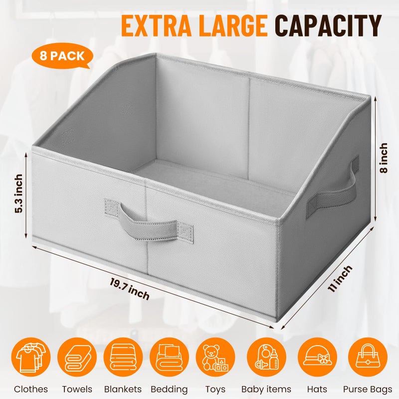 Criusia Extra Large Closet Organizers Bins 8 Pack - Blanket Basket for Organizing/Home Clothes Storage Bins for Jeans/Toy Organizers for Nursery/Wardrobe Shelf Closet Organization for Purse Hats Towel - Image 2