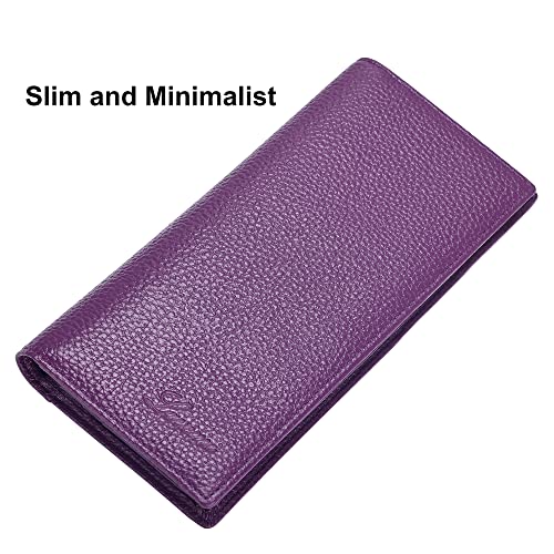 Lavemi Ultra Slim Thin Leather Women Wallet RFID Blocking Credit Card Holder Bifold Long Ladies Billfold (Violet) - Image 2