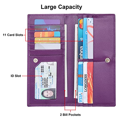 Lavemi Ultra Slim Thin Leather Women Wallet RFID Blocking Credit Card Holder Bifold Long Ladies Billfold (Violet) - Image 3