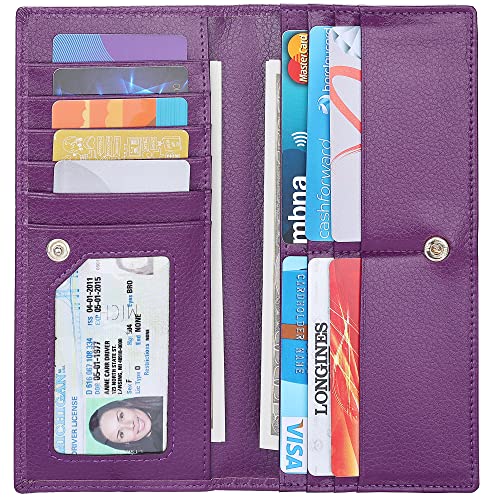 Lavemi Ultra Slim Thin Leather Women Wallet RFID Blocking Credit Card Holder Bifold Long Ladies Billfold (Violet) - Image 1