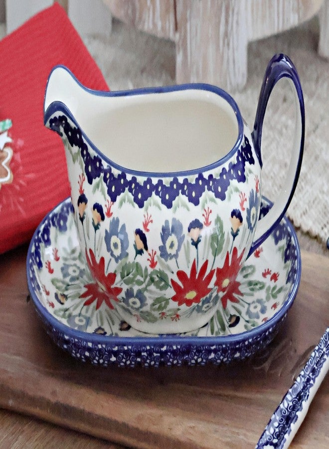 Blue Rose Pottery إناء مرق وصحن من الخزف البولندي "بلو روز" بنقشة باقة الغابة - Image 2