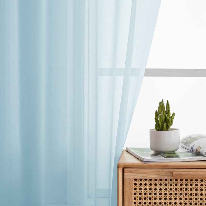 Simplebrand Sky Blue Sheer Curtains 63 Inch Length 2 Panels, Rod Pocket Solid Color Window Sheer Curtain Panels, Elegant Curtains & Drapes for Living Room, Bedroom 2 Panels (42" W x 63" L) - Image 3