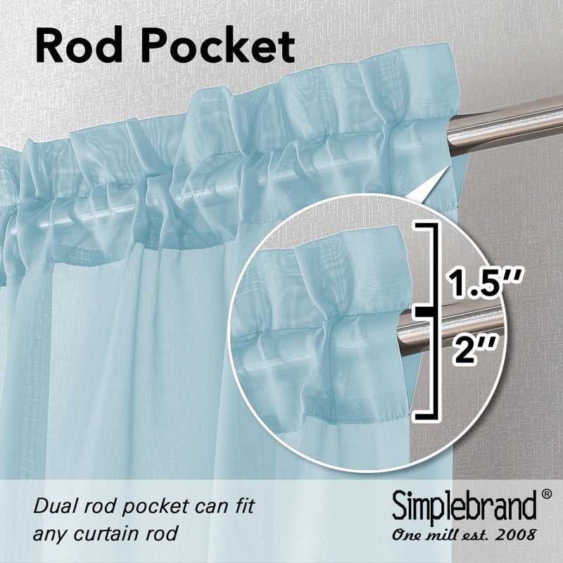 Simplebrand Sky Blue Sheer Curtains 63 Inch Length 2 Panels, Rod Pocket Solid Color Window Sheer Curtain Panels, Elegant Curtains & Drapes for Living Room, Bedroom 2 Panels (42" W x 63" L) - Image 2