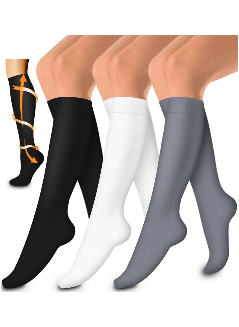 VIUAUAX 3 piece Medical Compression Socks-Compression Socks For Women and Men Circulation Relief for Calf and Sole Fatigue, Best Support for Nurses, Running, Hiking and Recovery Black  Grey  White  - Image 1