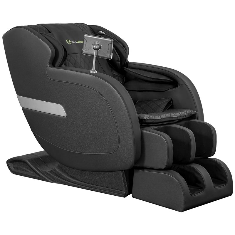 Real Relax 2024 SL Track Back Massage Chair Full Body Zero Gravity Recliner Thai Stretch and 18 Auto Modes with APP and LCD Control Body Scan Home and Office UseBlack and White