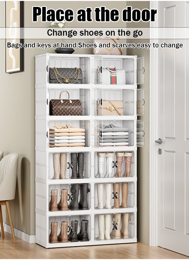 Shoe cabinet, no installation required, foldable large one-piece storage box, long and short boots, multi-layer dust-proof plastic four-row shoe rack