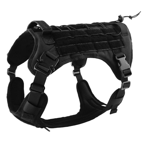HANK Tactical Dog Harness - Anti No Pull Dog Chest Belt - 2 Front Metal Buckle - Dog Vest for Training - Walking - Adventure (Tactical Black, S - Harness) - Image 1