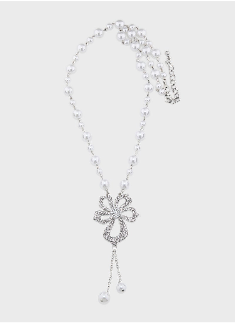 Khizana - Statement Pearl Diamante Layered Necklace - Image 1