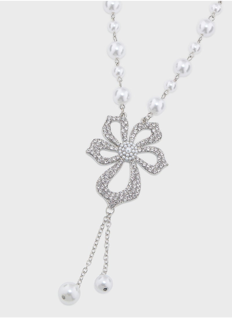 Khizana - Statement Pearl Diamante Layered Necklace - Image 1