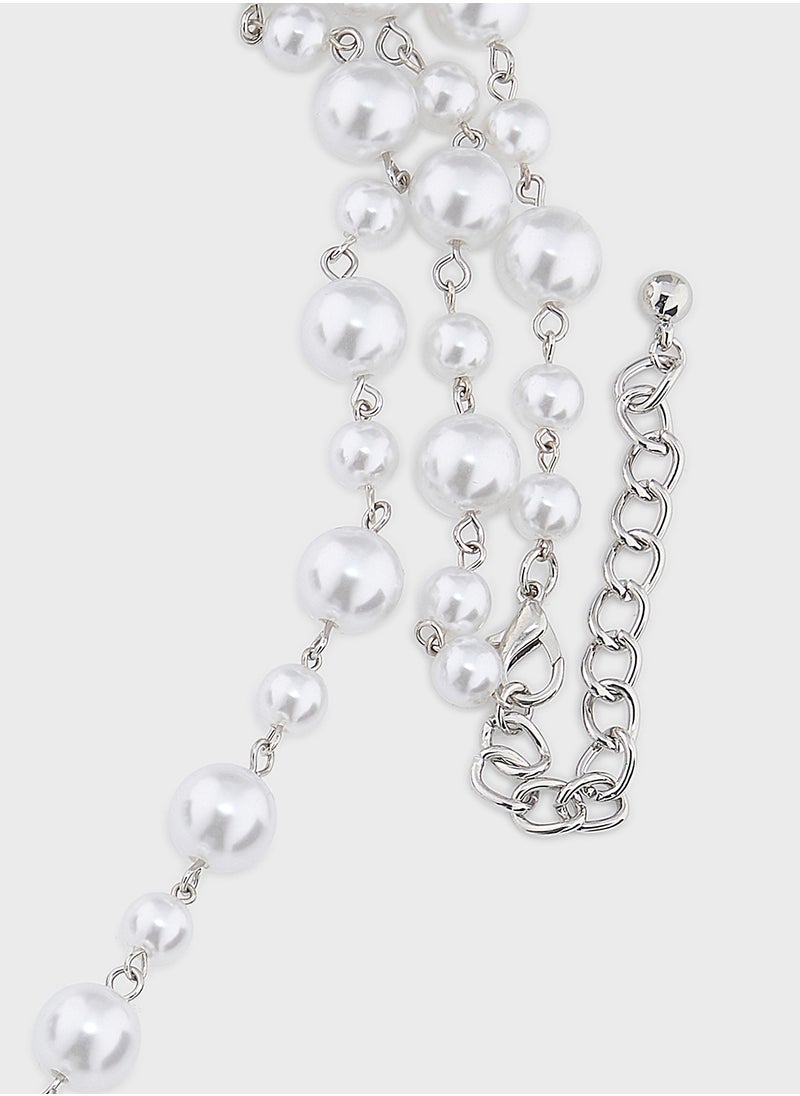 Khizana - Statement Pearl Diamante Layered Necklace - Image 1