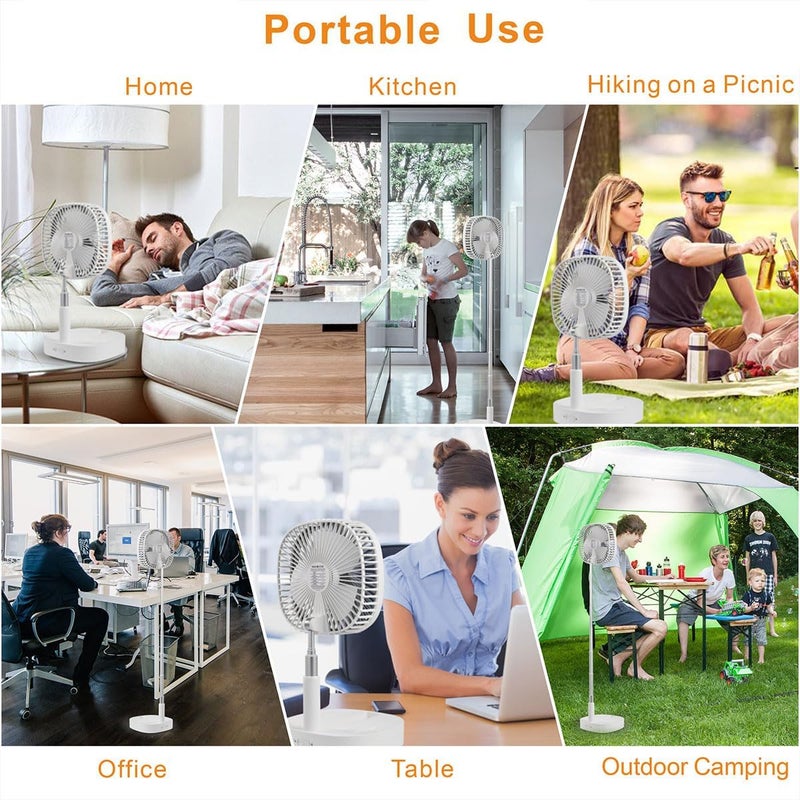 Magesh Portable Pedestal Fan - Foldaway Standing Fan Foldable Desk Fan, Use 7200Mah Rechargeable Battery, Remote Control Telescopic 4 Speed Quiet Timer Fan for Home Kitchen Outdoor Camping (Gray) - Image 2