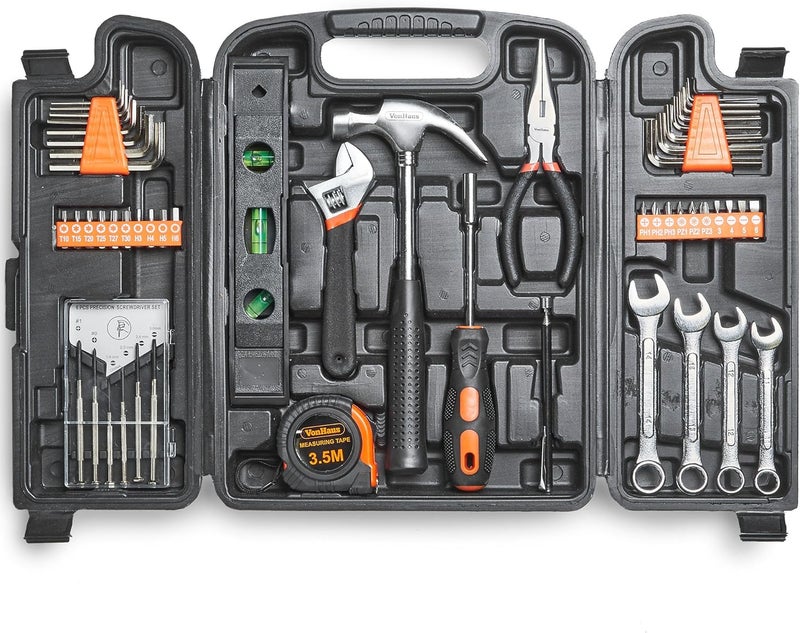 VonHaus 53pc Household Tool Set for DIY - Includes Precision Screwdrivers, Claw Hammer, Pliers, Hex Keys, 20 Bits & More - Image 1