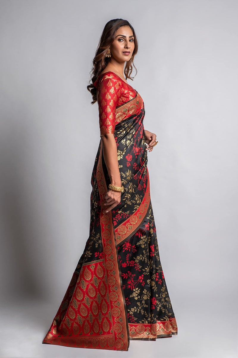 Lilots Women's Designer Banarasi Silk Jacquard Designer Saree With Blouse Piece (Black) - Image 5