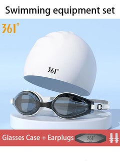 361 Degrees 4 in 1 Swim Goggles and Cap Set, UV 400 Protection Lenses Clear Anti-Fog Swimming Goggles Waterproof No Leaking with Nose Clip + Ear Plugs for Adult Men Women  - Image 1