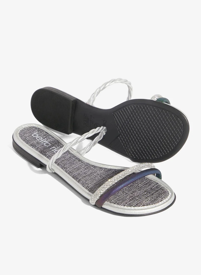 Beira Rio Silver Flat Sandals for Women – Stylish Ladies Flat Sandals & Comfortable Flat Slippers for Women | Best Price UAE